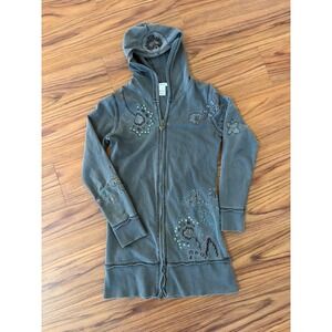 Vintage Vertigo Paris embellished zip-up hoodie embroidery rhinestone detailing